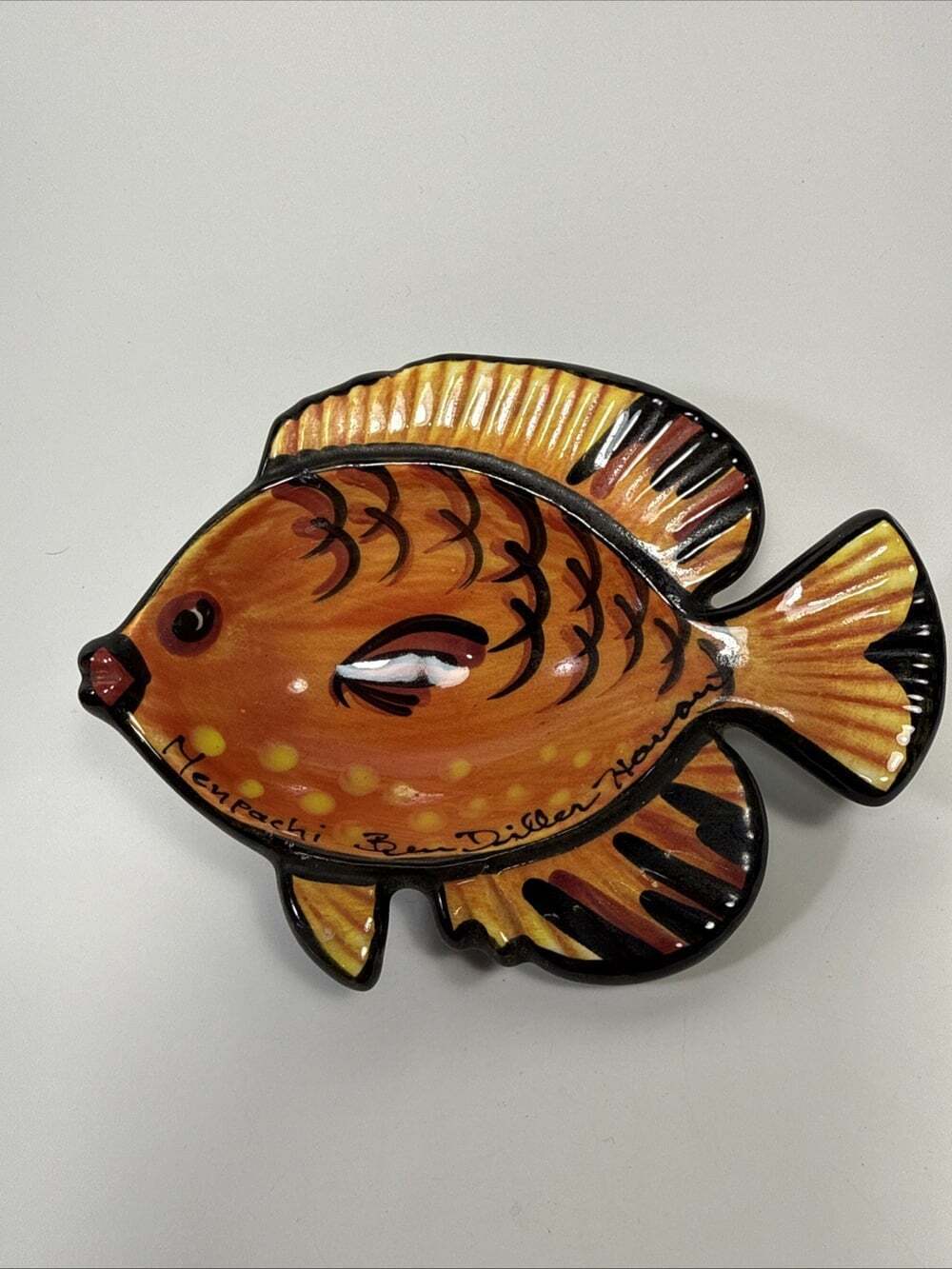 Ben Diller Hand Painted Tropical Fish Trinket Dish Bowl Wall Hanging. Signed H1